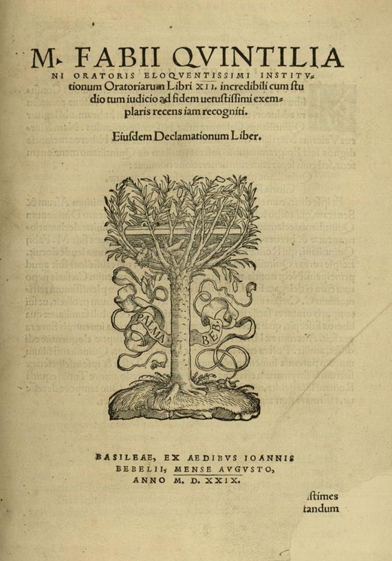 Marcus Fabius Quintilianus - Oratoris Institutionum. 1529