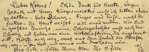 Heinrich Zille - Autograph. An Kraus 28.02.1928 (57) ZV