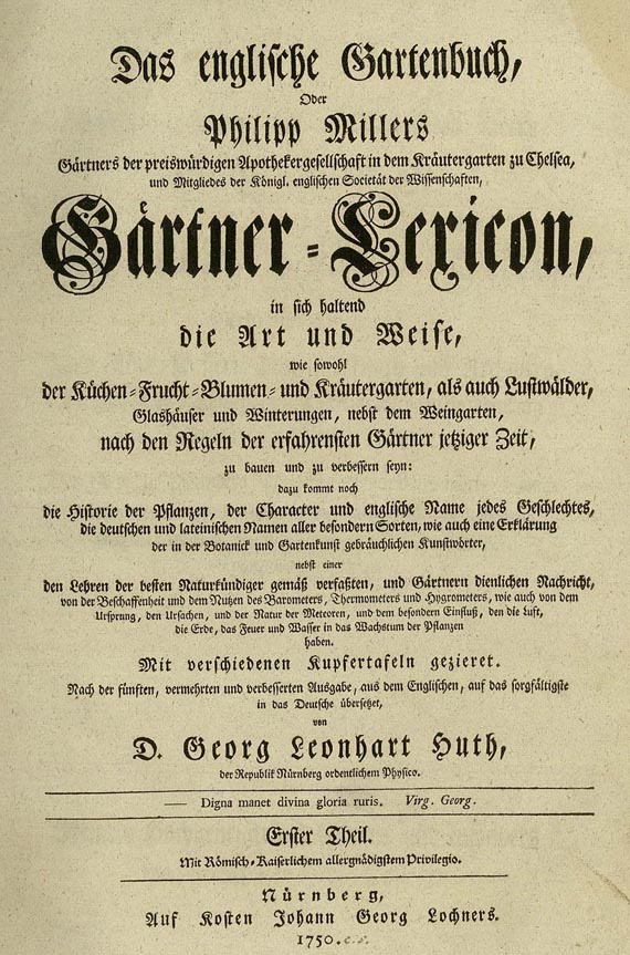 Philipp Miller - Gärtner-Lexicon. 3 Bde. 1750