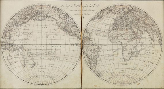 Weltkarte - Die beyden Halbkugeln der Erde nach den neuesten Entdeckungen gezeichnet.