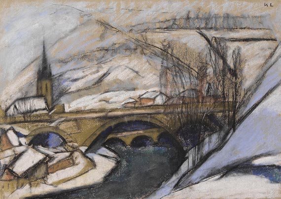 Käthe Loewenthal - Winterlicher Gebirgsort mit Brücke