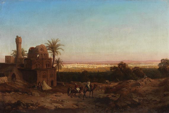 Max Schmidt - Kairo in der Ferne liegend, im Vordergrund Kamelreiter