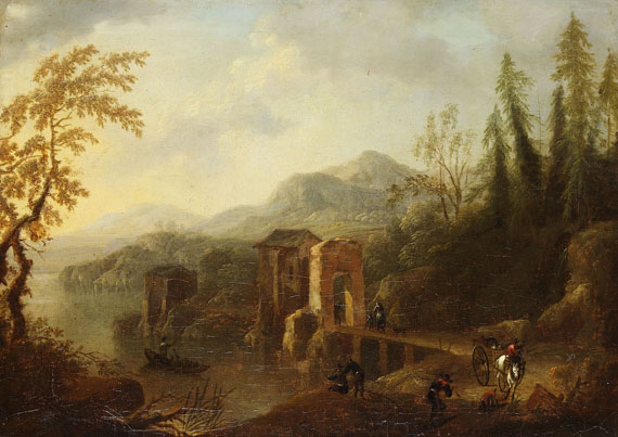 Maximilian Joseph Schinnagl - Umkreis - Landschaft mit Ruine am Flussufer
