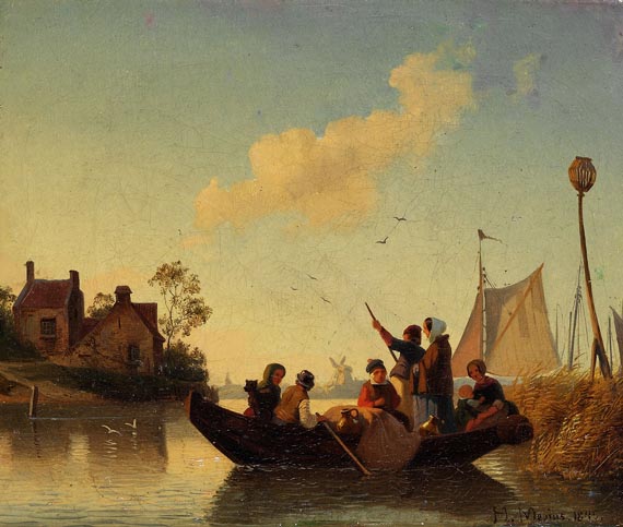 Hermann Mevius - Holländische Küstenlandschaft mit einem Ruderboot