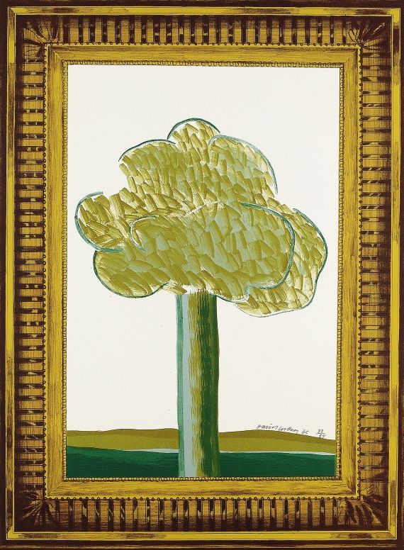 David Hockney - Picture of a landscape in an elaborate gold frame