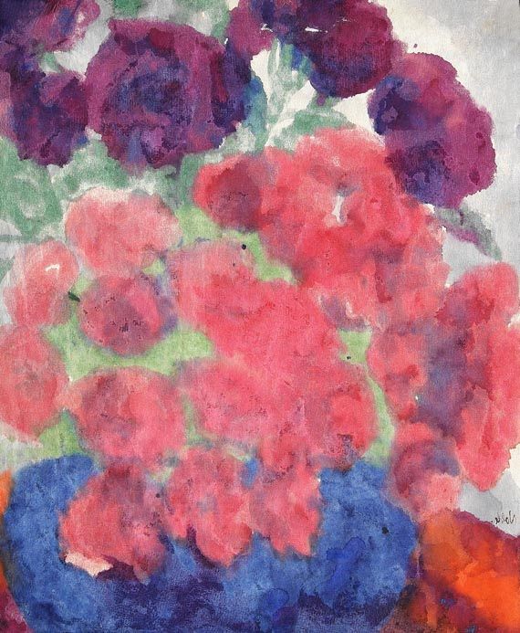 Emil Nolde - Pfingstrosen in blauer Vase - 