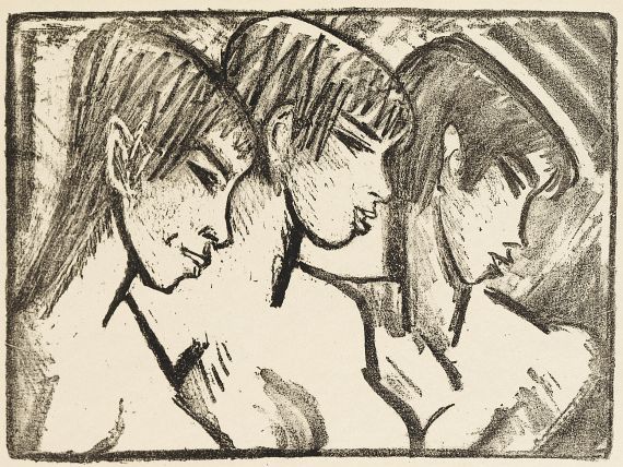 Otto Mueller - Drei Mädchen im Profil (Drei Mädchenköpfe)