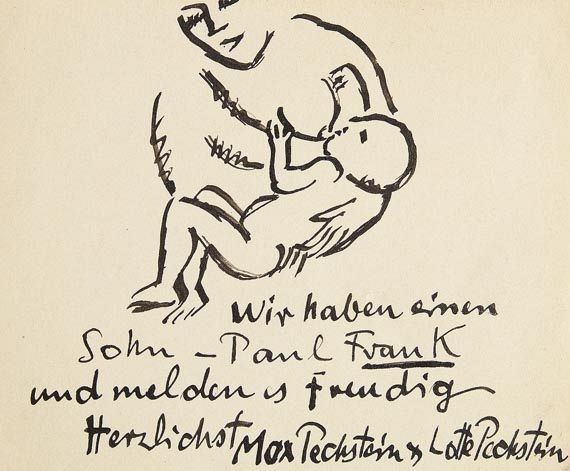 Hermann Max Pechstein - 2 Blätter: Geburtsanzeigen - 