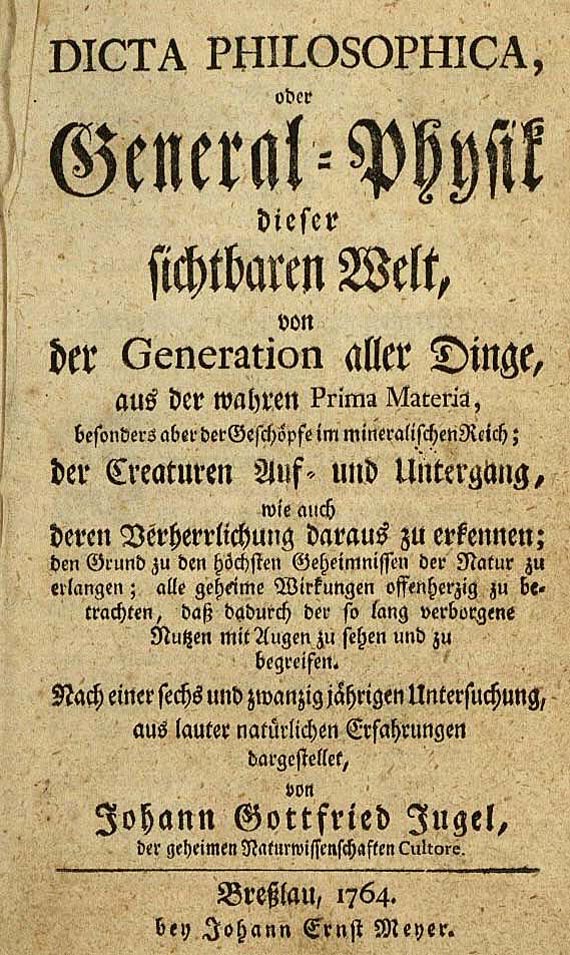 Okkulta - Jugel, Johann Gottfried, Dicta Philosophica. 1764.