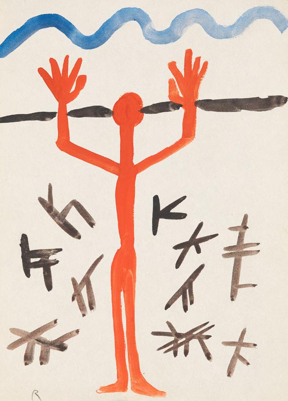 A. R. Penck (d.i. Ralf Winkler) - Figur auf hellem Grund