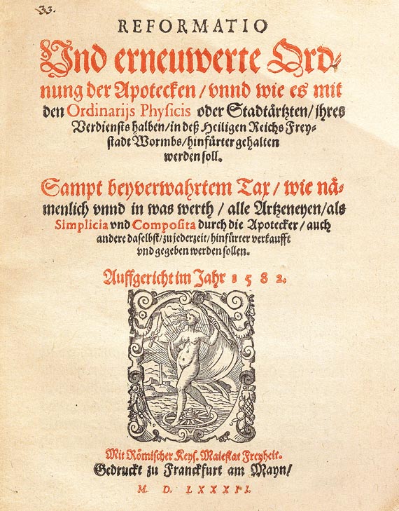   - Apothekerordnung. 1582 - 