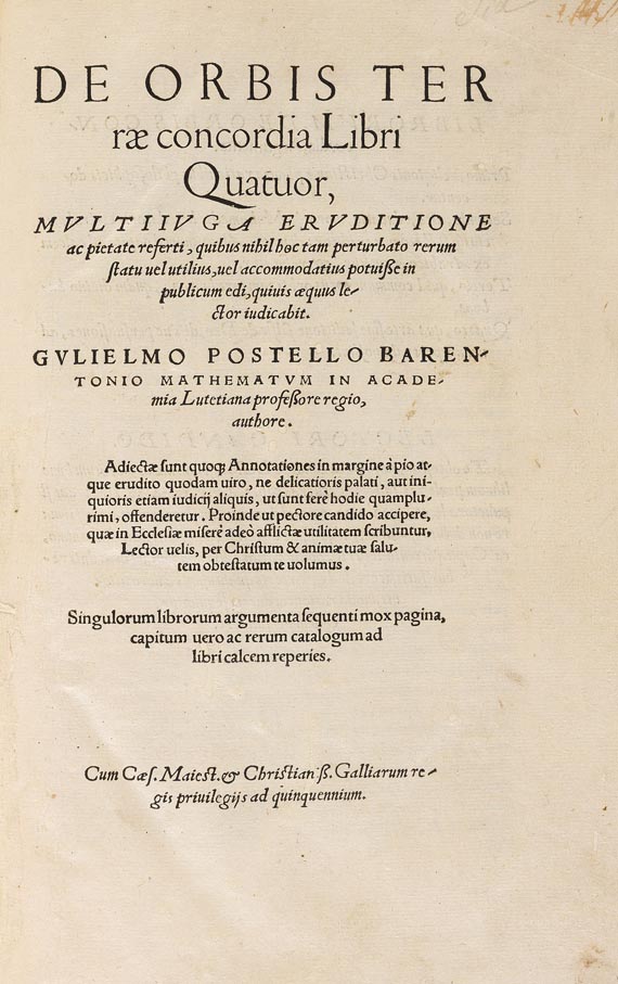 Gulielmo Postel - De Orbis Terrae. 1544 - 