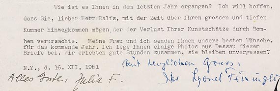 Lyonel Feininger - Masch. Brief mit Zeichn. (1951) - 
