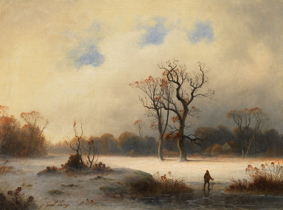 Gustav Lange - Winterlandschaft mit Spaziergänger