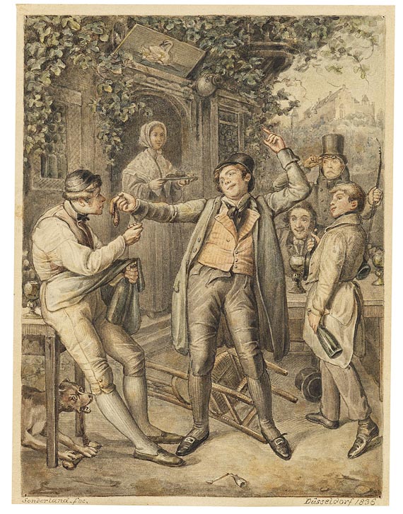 Johann Baptist W. A. Sonderland - Angeheiterte Studenten vor einer Weinschenke