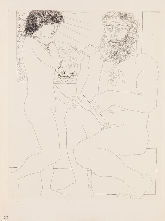 Pablo Picasso - Sculpteur songeant, modèle aux cheveux noirs et bol avec trois anémones