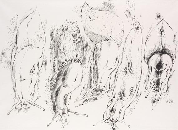 Günter Grass - Kohlezeichnung: Schnecken. 1972