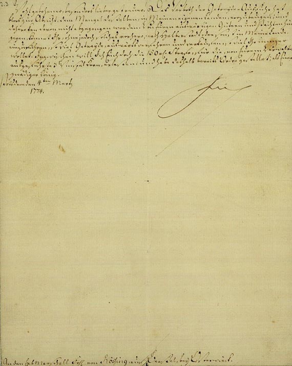 Friedrich II. der Große - Schreiben m. eigh. U. 1774