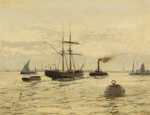 Edwin H. E. (eigtl. Edward) Fletcher - Segelschiffe und Dampfschlepper auf der Themse