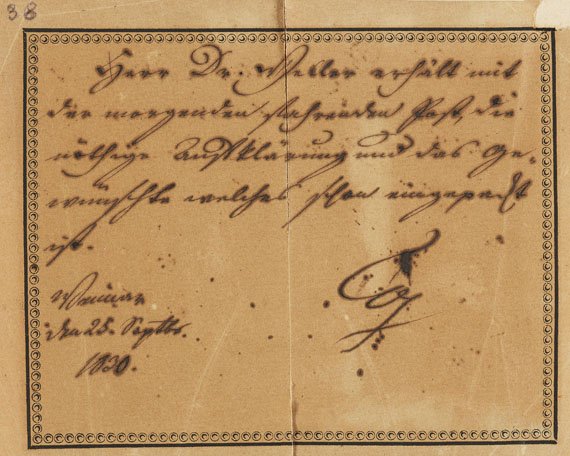 Johann Wolfgang von Goethe - Schreiben mit eigenh. Paraphe. 1830