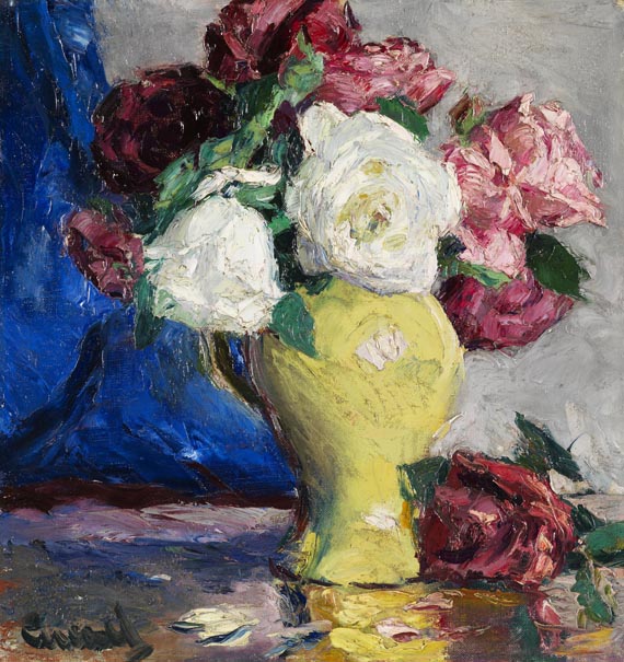 Edward Cucuel - Rosen in gelber Vase