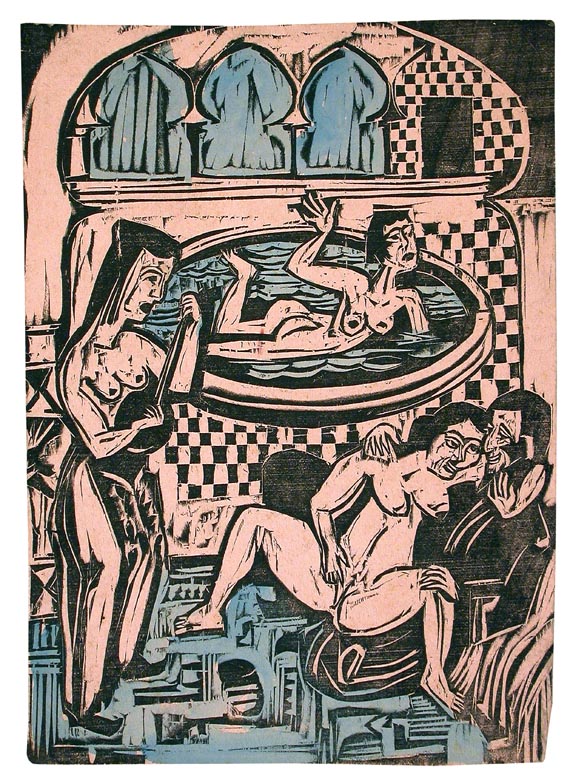 Ernst Ludwig Kirchner - Badeszene zu "Die drei Mädchen und der Lastträger"
