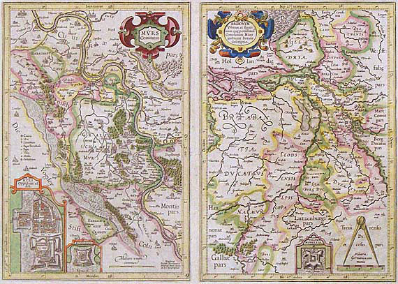 Nordrhein-Westfalen - 1 Bl. mit 2 Karten: Mercator, Moers comitatus, regionum.