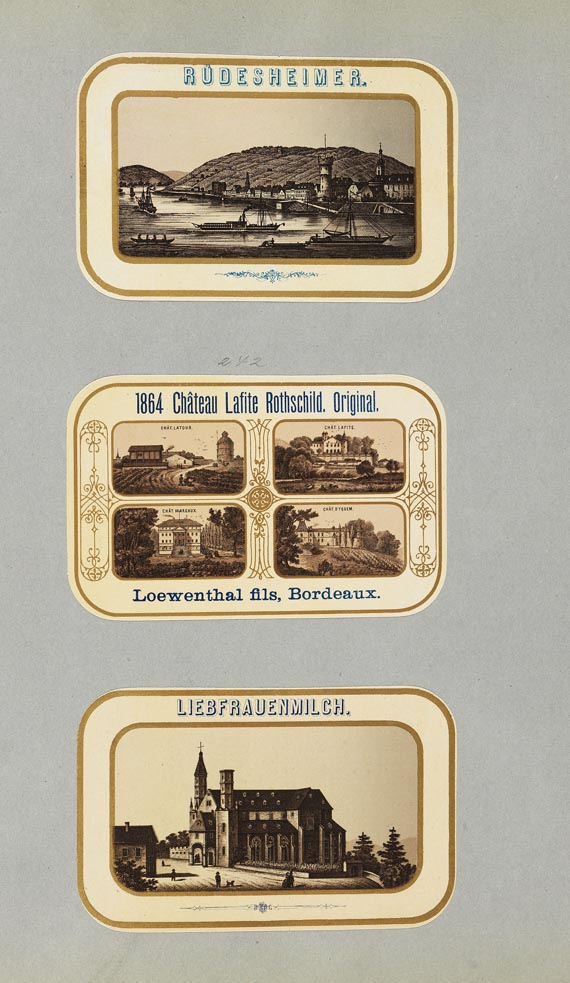Weinetiketten - Blümlein & Co., 5 Alben mit Wein-Etiketten. ca. 1858-70.