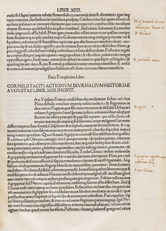 Cajus Cornelius Tacitus - Historiae Augustae. Venedig 1497.