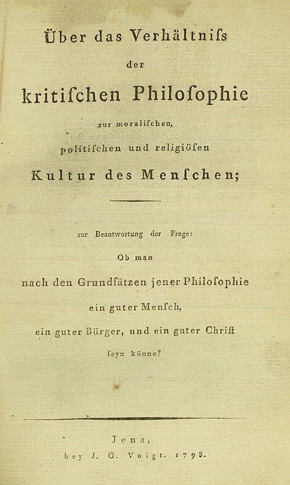   - Über das Verhältnis der kritischen Philosophie. 1798.