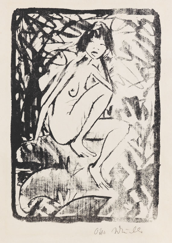 Otto Mueller - Sitzende vom Blattwerk umgeben (dunkle Fassung)
