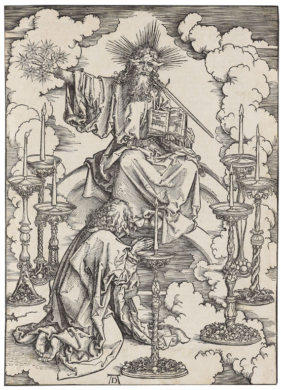 Albrecht Dürer - Apokalypse, 1. Figur: Johannes erblickt die sieben Leuchter
