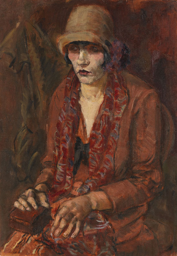 Gretel Haas-Gerber - Frau in Rot mit Hut (Modell an der Münchner Akademie)