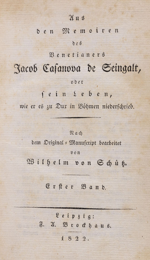Giacomo Casanova de Seingalt - Aus den Memoiren. 1822-28. 12 Bde.