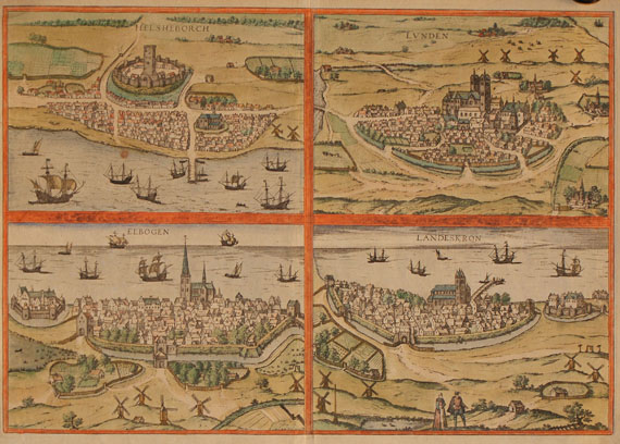 Schweden - 1 Bl. mit 4 Ansichten: Helsingborg, Lund, Malmö, Landskrona. 1588.