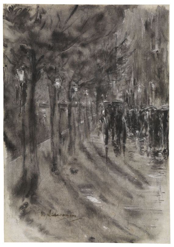 Max Liebermann - Abendliche Straßenszene in einer Stadt bei Regen