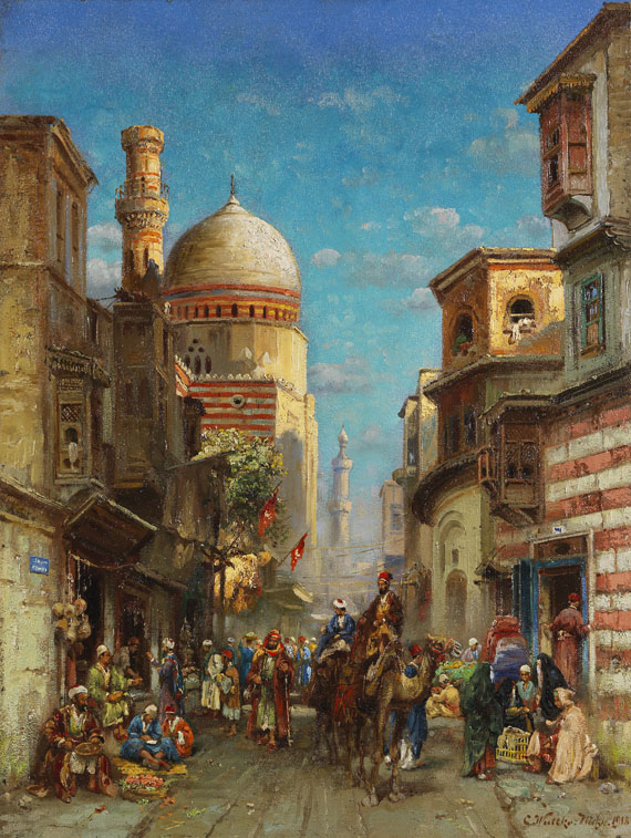 Carl Wuttke - Straßenszene an der Kai-Bey-Moschee in Kairo