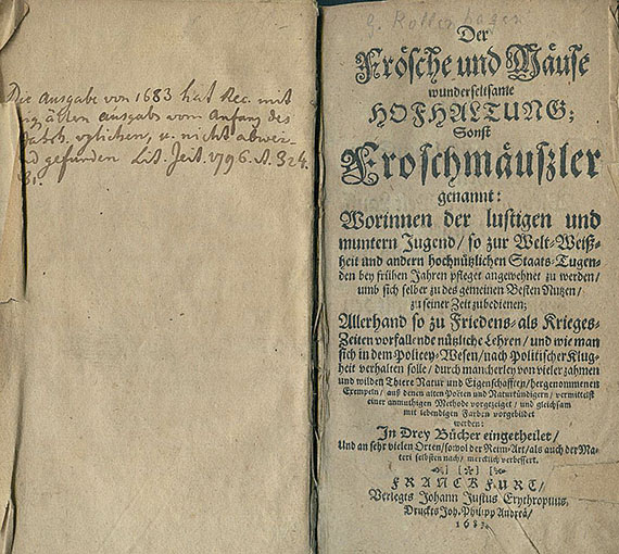 Georg Rollenhagen - Der Frösche und Mäuse wundersame Hofhaltung. 1683.