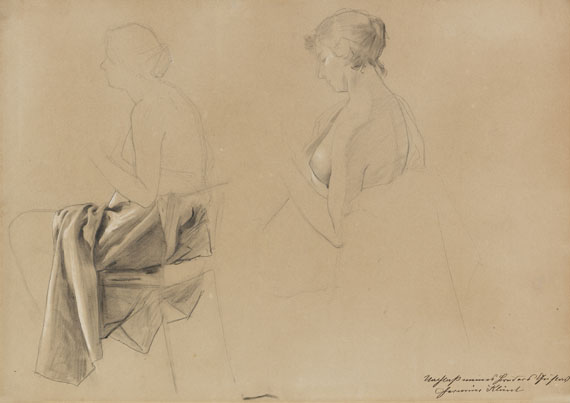 Gustav Klimt - Zwei Studien eines sitzenden Halbaktes nach links