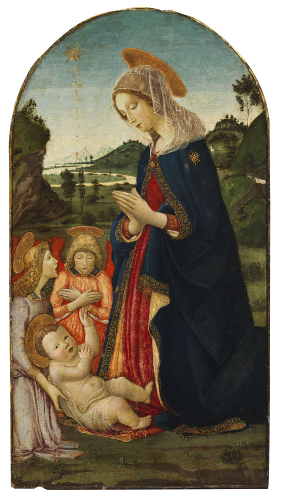 Francesco Botticini - Zugeschrieben - Anbetung Mariens mit zwei Engeln