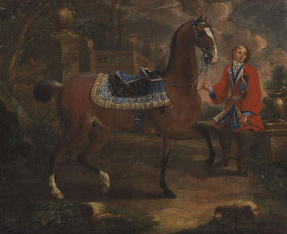 Johann Georg von Hamilton - Werkstatt - 4 Gemälde: Pferdeportraits vor Palastgartenarchitektur - 