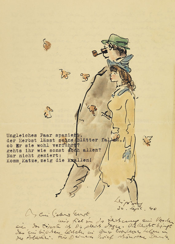 Max Schwimmer - 21 Bll. Briefe (1940-43), dabei: 2 Zeichnungen, 9 Radierungen (1932-50). - 