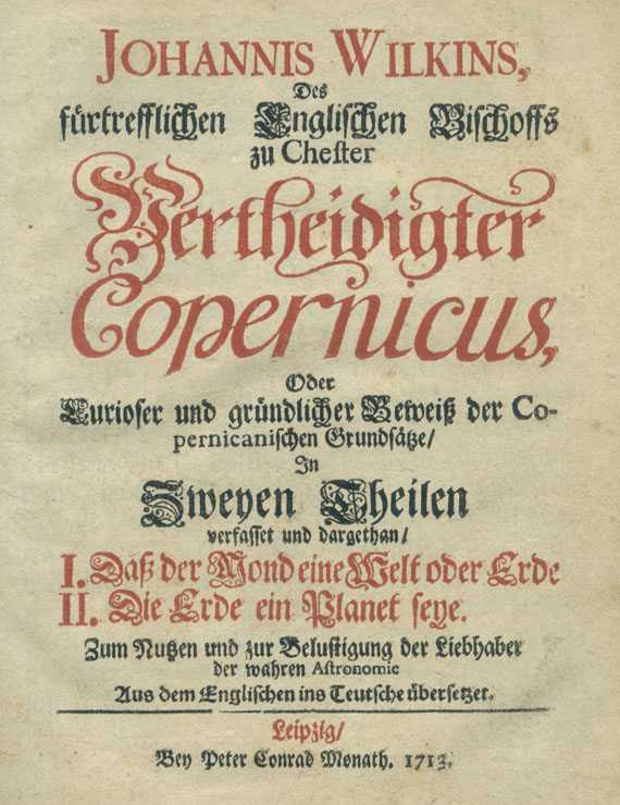 Copernicus, N. - Wilkins, J., Vertheidigter Copernicus. 1713.