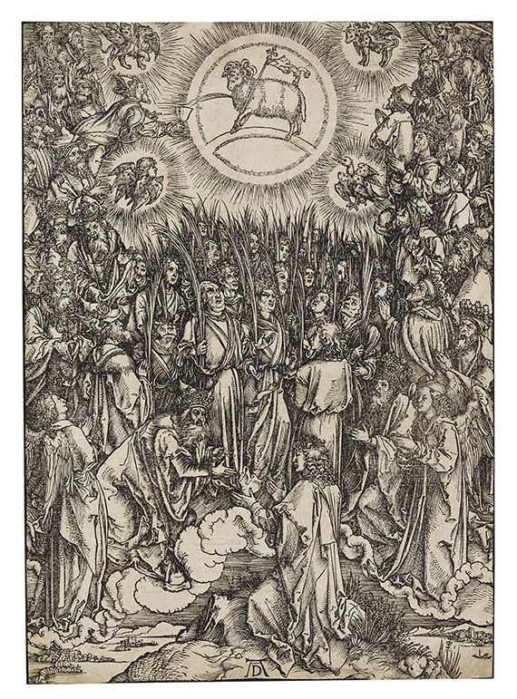 Albrecht Dürer - Apokalypse, 12. Figur: Lobgesang der Auserwählten im Himmel/Anbetung des Lammes