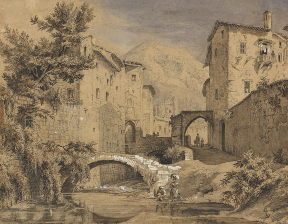 Georg Heinrich Busse - Wäscherinnen an einem Fluss in Gubbio im Apennin