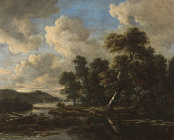 Jacob Isaacksz. van Ruisdael - Umkreis - Weite Flusslandschaft mit Personenstaffage
