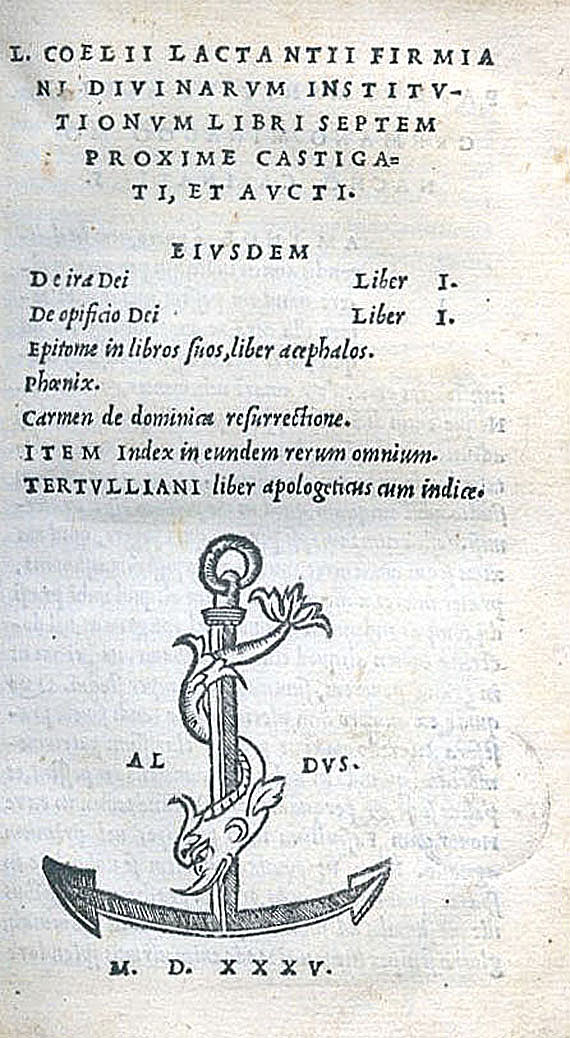 Aldus-Drucke - L. C. F. Lactantius, Divinarum institutionum. 1515-1535. 3 Bde.