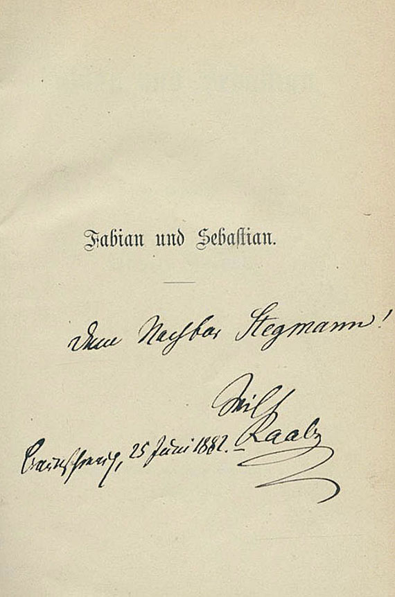 Wilhelm Raabe - Fabian und Sebastian. Widmungsex. 1882.