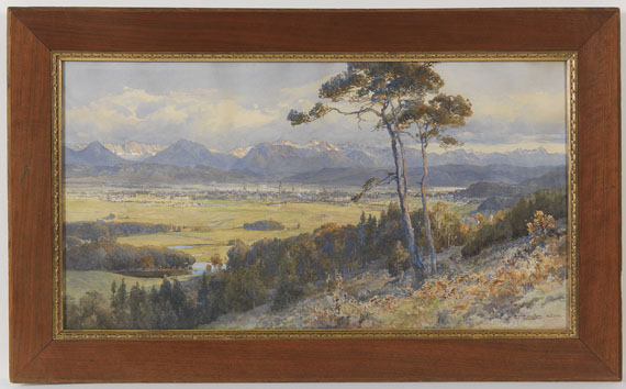 Edward Theodore Compton - Blick auf Klagenfurt vor den Bergzügen der Karawanken - Frame image