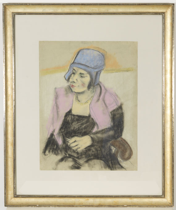 Georg Tappert - Sitzende Dame mit blauem Hut - Frame image